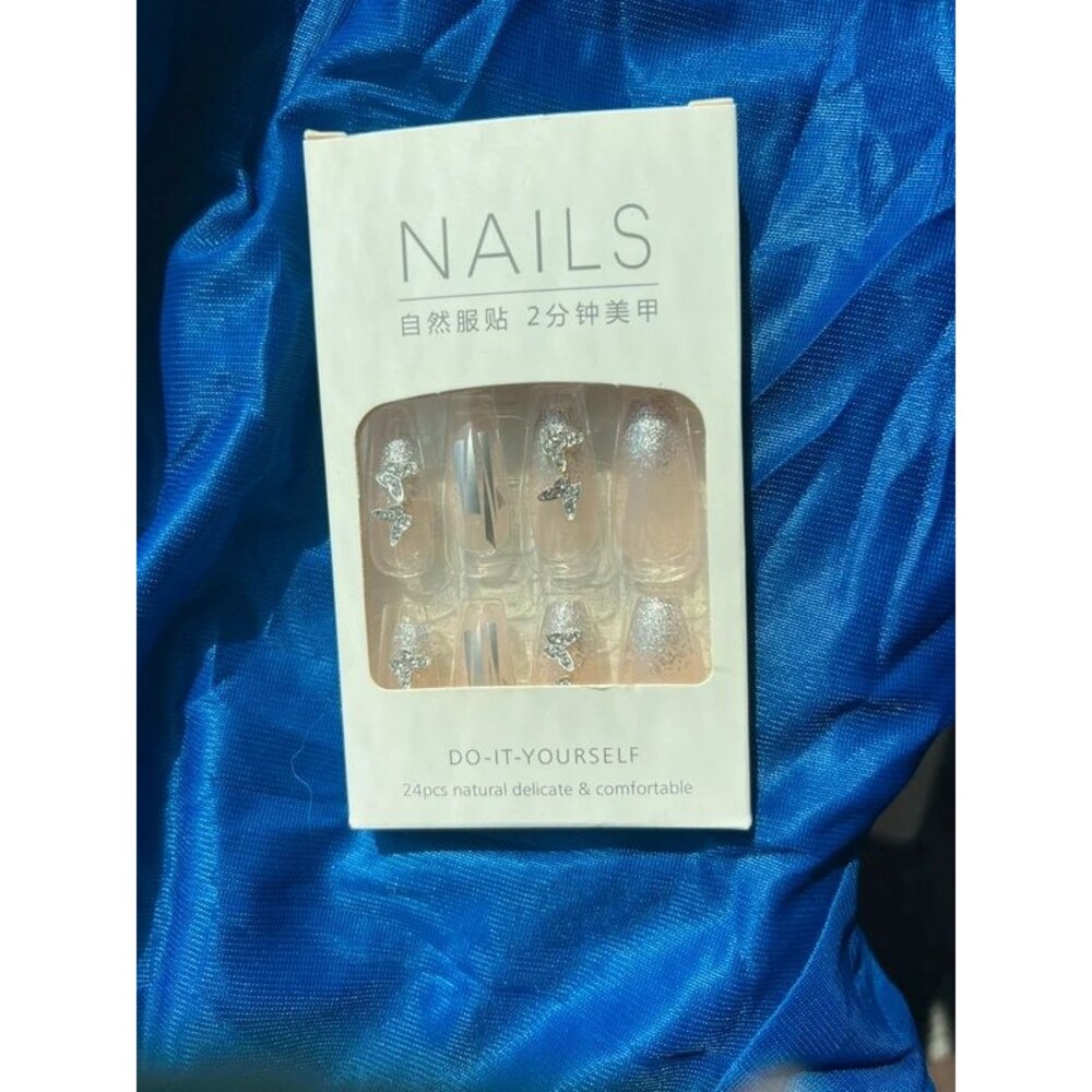 Silver Butterfly Press-On Nails